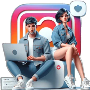 Illustration zweier Personen vor Instagram-Logo, Social-Media-Symbole, modernes Design
