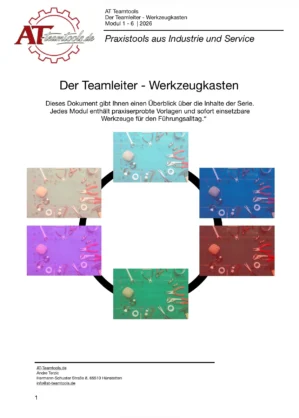 Übersichtsseite Der Teamleiter Werkzeugkasten mit farbigen Modulen in Kreis angeordnet