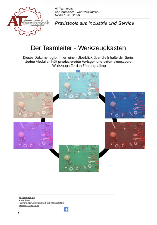 Der Teamleiter PDF Werkzeugkasten 9 PDF Cover Der Teamleiter Werkzeugkasten mit farbigen Modul-Kreisen