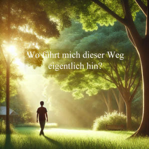 Motivations-Grafik mit Person unter Baum und Frage zur Lebensrichtung