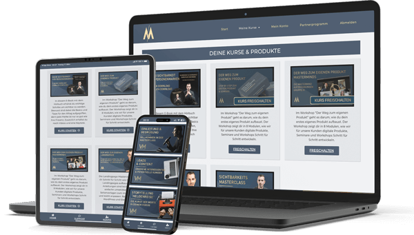 Mockup der Academy-Webseite auf Desktop, Tablet und Smartphone