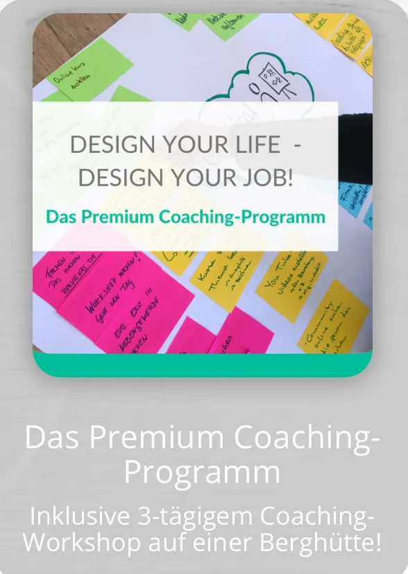 CopeCart Hero-Grafik mit Sticky Notes und Cloud-Symbol für Design Your Life Premium Coaching-Programm