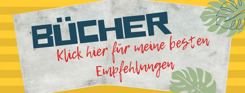 Werbebanner für Yoga-Bücher mit gelbem Hintergrund und Monstera-Blatt