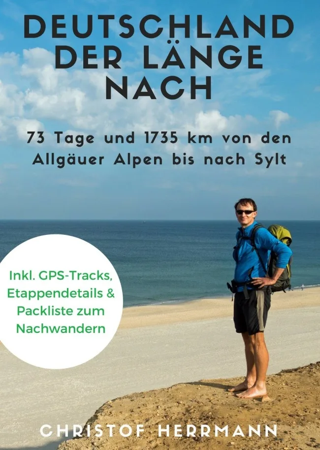 E-Book Cover Deutschland der Länge nach mit Wanderer am Strand