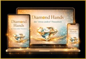 Diamond Hands Kurs Hero-Bild, Diamant auf Geräten Laptop Tablet Smartphone, Finanzkurs