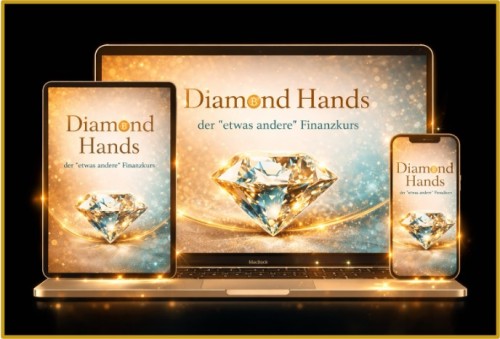 Diamond Hands Kurs Hero-Bild, Diamant auf Geräten Laptop Tablet Smartphone, Finanzkurs