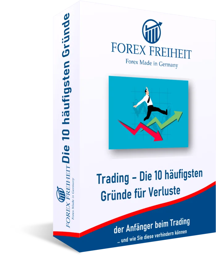 10 Gründe für Verluste Anfänger Kursbox mit Diagramm und Tradingthemen