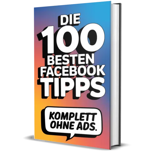 Die 100 besten Facebook Tipps – Social-Media-Marketing-E-Book 3 eBook Cover Die 100 besten Facebook Tipps Mockup mit Buch und Gradient-Design