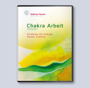 DVD-Mockup Chakra Arbeit Kompakt von Stefanie Menzel mit gelbem und grünem Farbverlauf