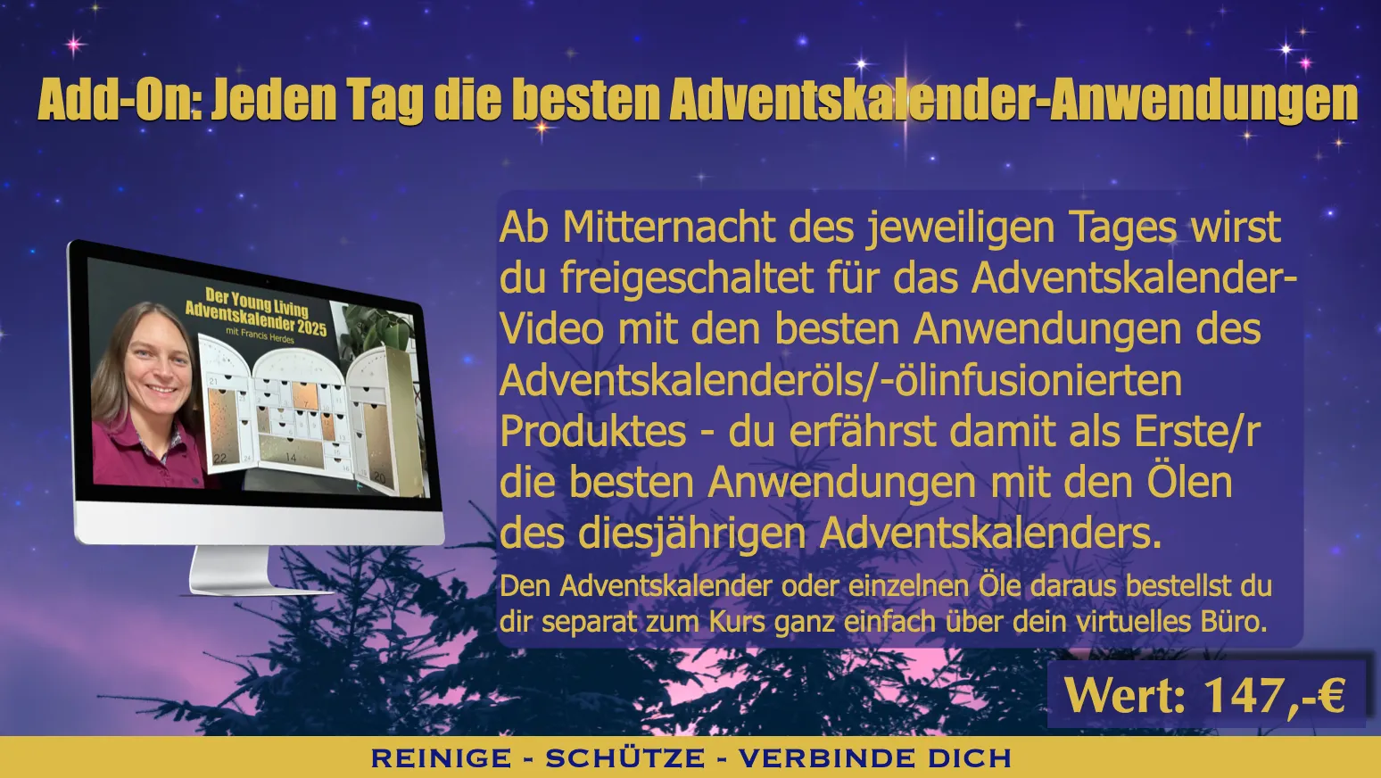Add-On Adventskalender Anwendungen mit Video-Mockup und Frau mit Adventskalender-Produkt
