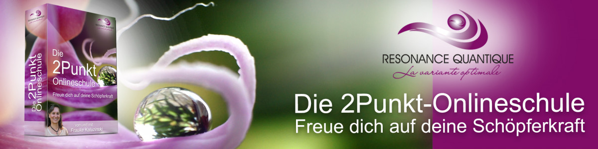 Banner für Die 2Punkt-Onlineschule mit Produktbox, Resonance Quantique Logo und Claim