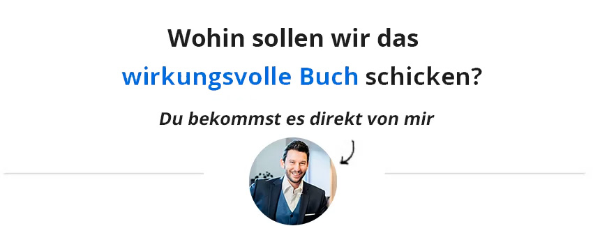 Call-to-Action Box mit Frage zum Buchversand und Portrait von Benedikt Ahlfeld