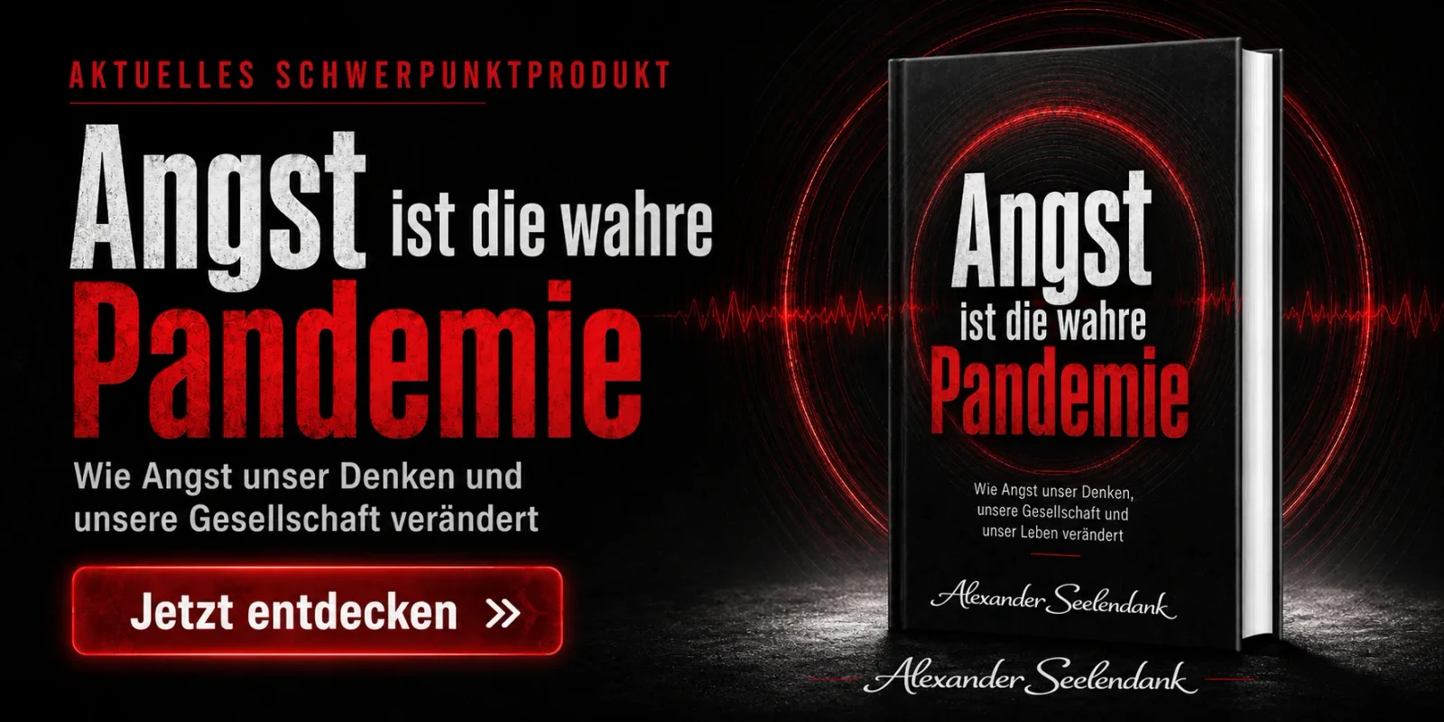 Werbebanner für Angst ist die wahre Pandemie E-Book und Hörbuch Bundle mit Buch und Headphones