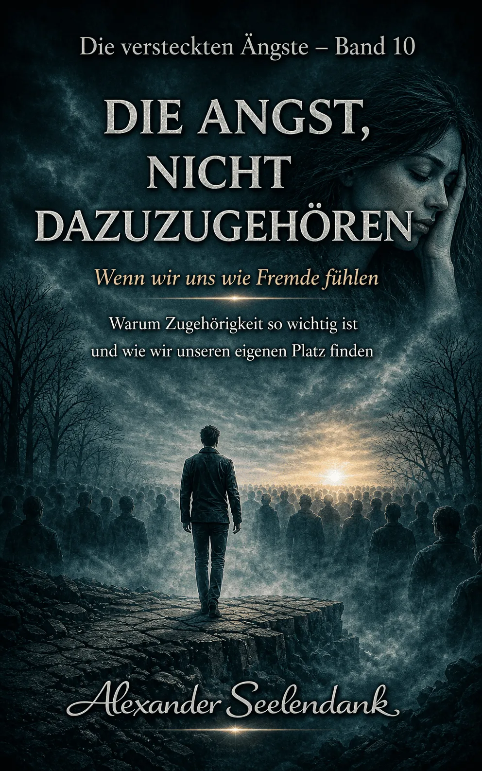 E-Book Cover Band 10 Die Angst, nicht dazuzugehören von Alexander Seelendank mit Frauenprofil und Menschenmenge