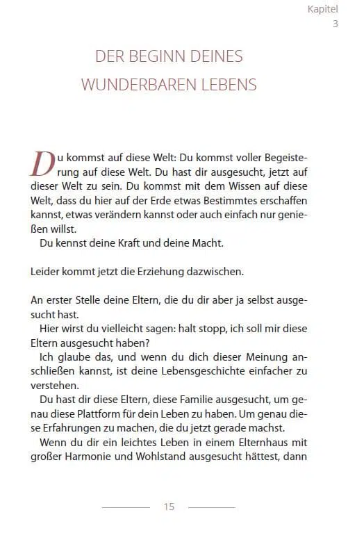 Buchseite Kapitel 3, Der Beginn deines wunderbaren Lebens