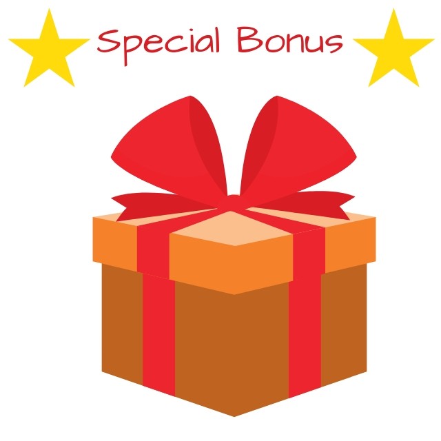Special Bonus Gift Box mit roter Schleife und zwei goldenen Sternen, Geschenk-Symbol