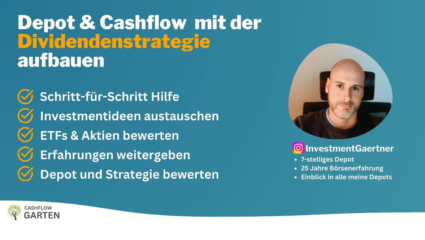 Übersichtsfolie zu Depot- und Cashflow-Strategien mit fünf Checkmarks und Instagram-Handle