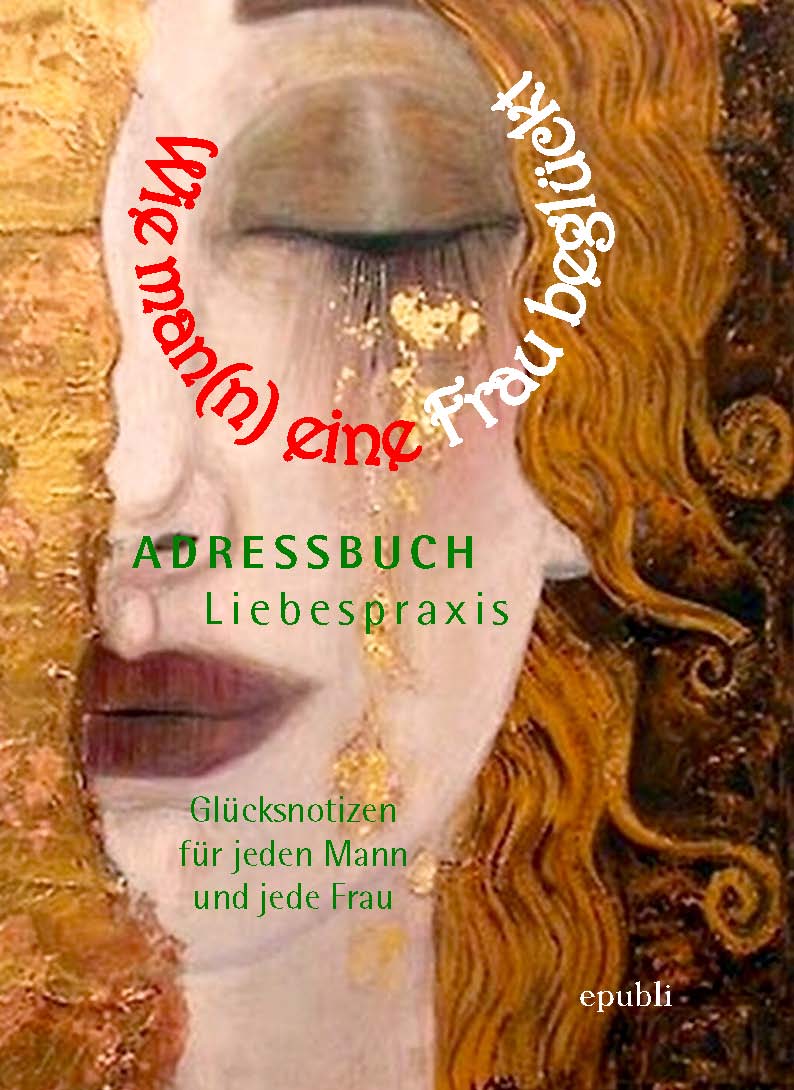 Cover Adressbuch Liebespraxis mit goldenem Frauenporträt und roten Schriftzügen