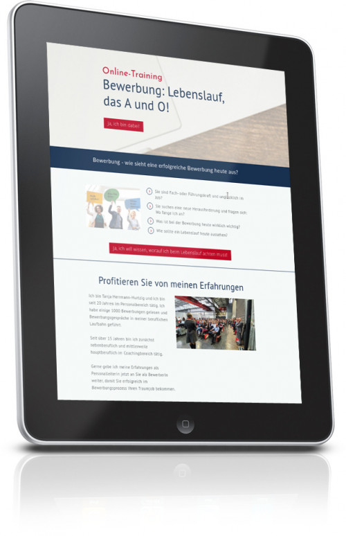 Mockup eines iPad-Tablets mit Kursseite zum Online-Training