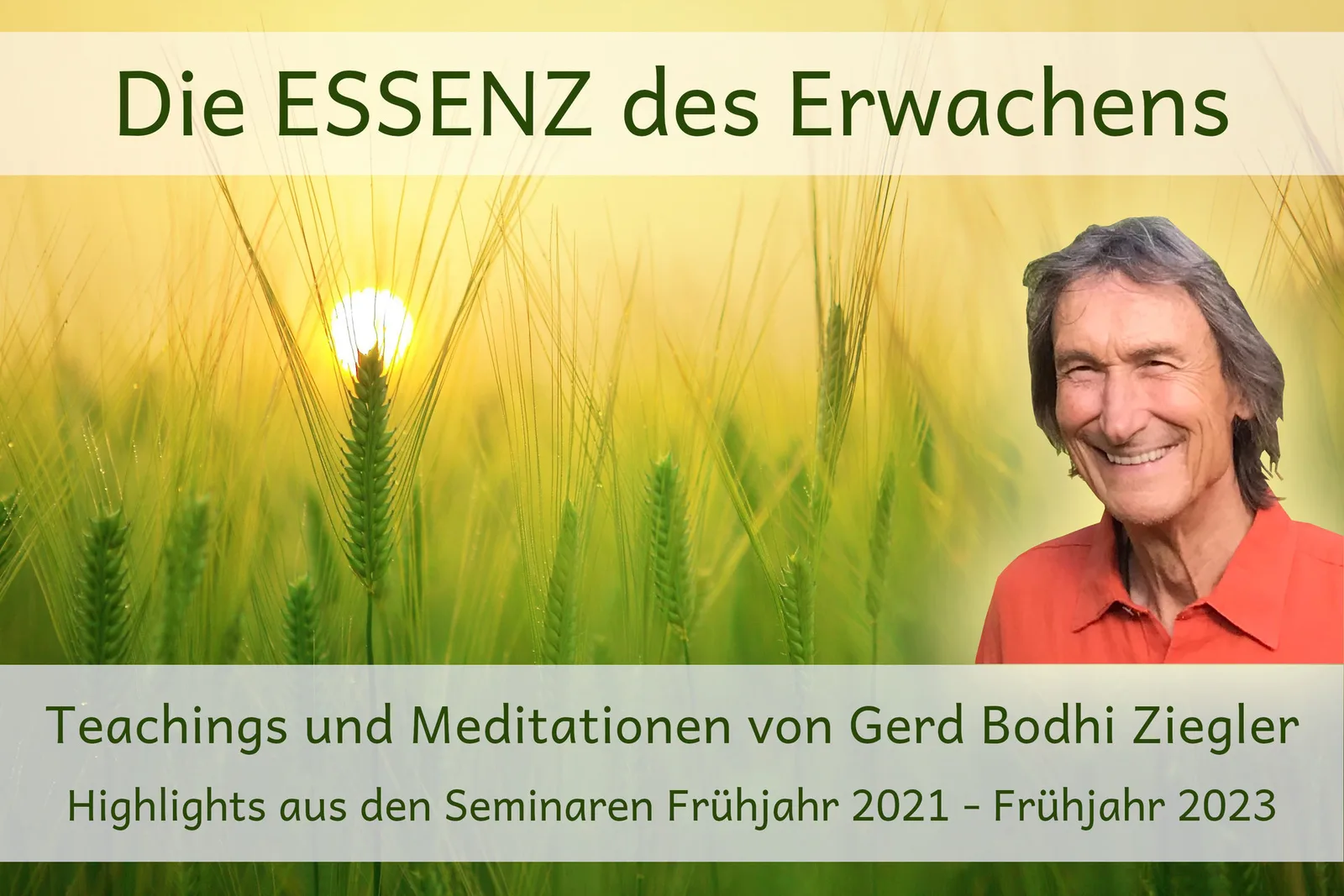 Hero-Banner für Die Essenz des Erwachens mit Gerd Bodhi Ziegler im Weizenfeld bei Sonnenaufgang