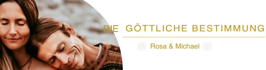 Hero-Banner mit Frau und Kind, goldene Schrift „Die göttliche Bestimmung