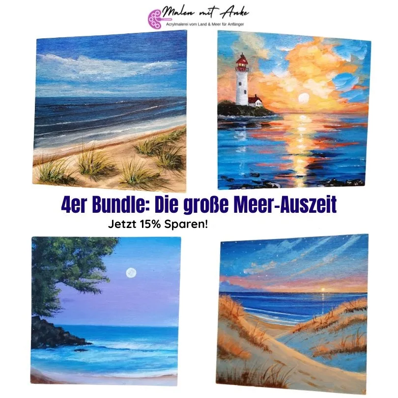 Hero-Image für Acryl-Malkurse mit Leuchtturm im Sonnenuntergang, Dünen und Strandszenen