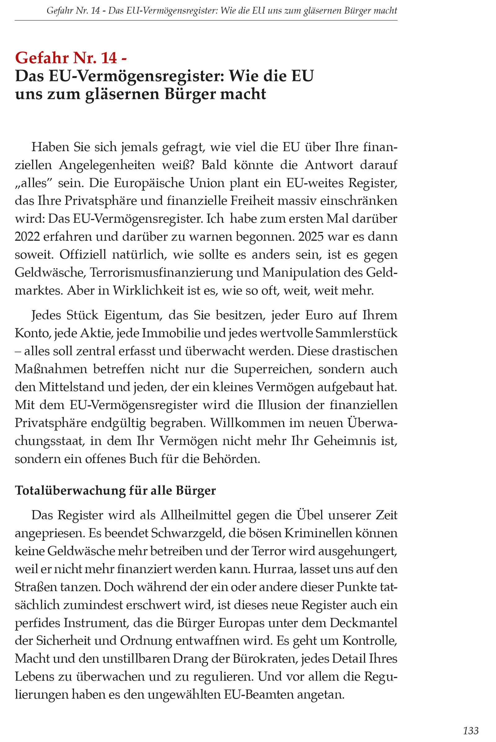 Buchseite Gefahr Nr. 14 - EU-Vermögensregister über Totalüberwachung von Bürgern