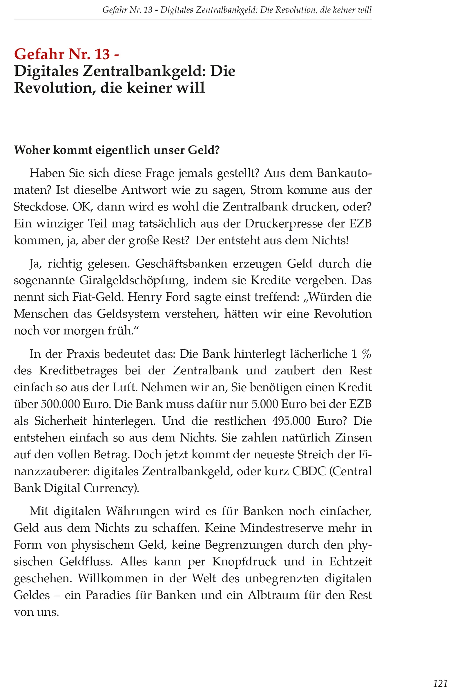 Buchseite Gefahr Nr. 13 - Digitales Zentralbankgeld über Geldschöpfung und Giralgeldschöpfung