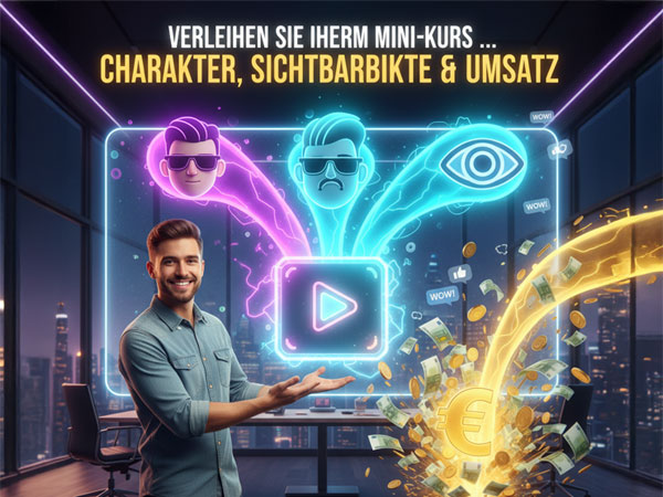 Die HerbstOffensive 2025 – Live-Workshops zum Experten-Funnel 7 Mann präsentiert neon-leuchtende Grafik mit Charakter, Sichtbarkeit und Umsatz Symbolen vor Nachthimmel-Hintergrund