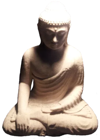 Buddha-Statue aus hellem Stein in Meditationshaltung