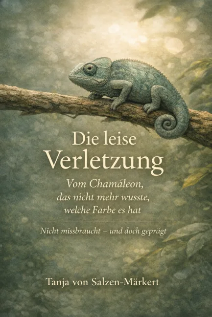 Die leise Verletzung – E-Book über Anpassungstrauma 1 Cover Die leise Verletzung von Tanja von Salzen-Märkert mit Chamäleon auf Ast