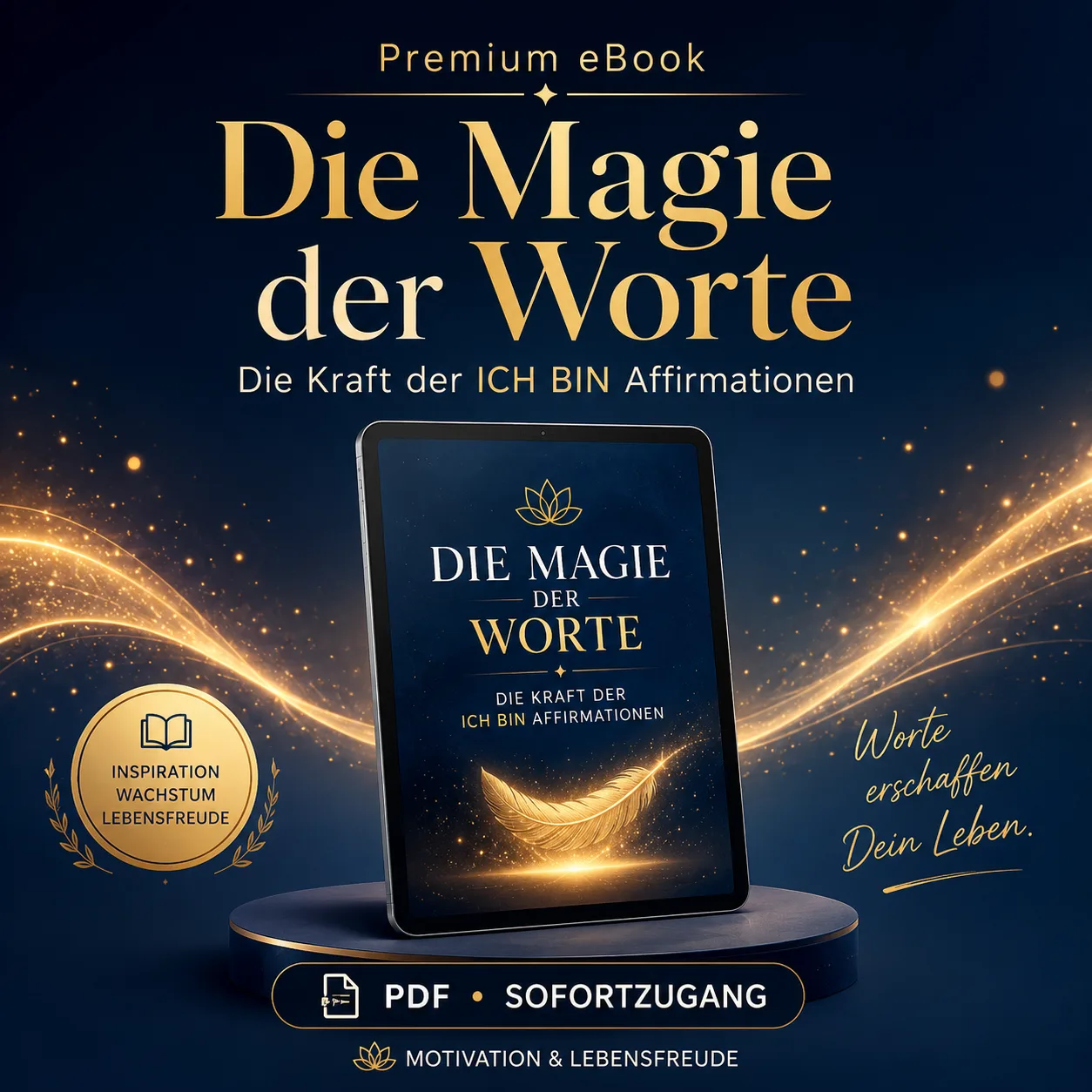 Die Magie der Worte – Premium-eBook für Affirmationen 1 Die Magie der Worte Premium-eBook Cover mit ICH BIN Affirmationen