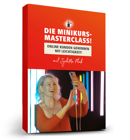 Minikurs-Masterclass 3D-Boxmockup in Rot und Weiß mit Produktabbildung und Autorenname