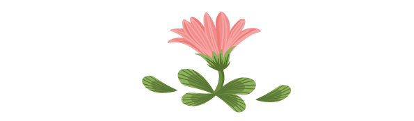 Dekorative Illustration einer rosa Blüte mit grünen Blättern