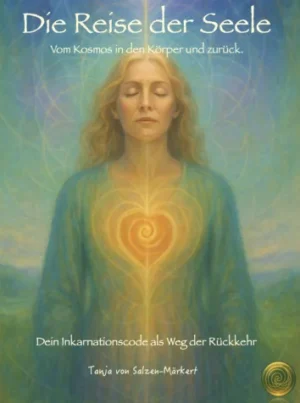 E-Book Cover Die Reise der Seele mit leuchtender Frauenfigur und Spiralensymbol