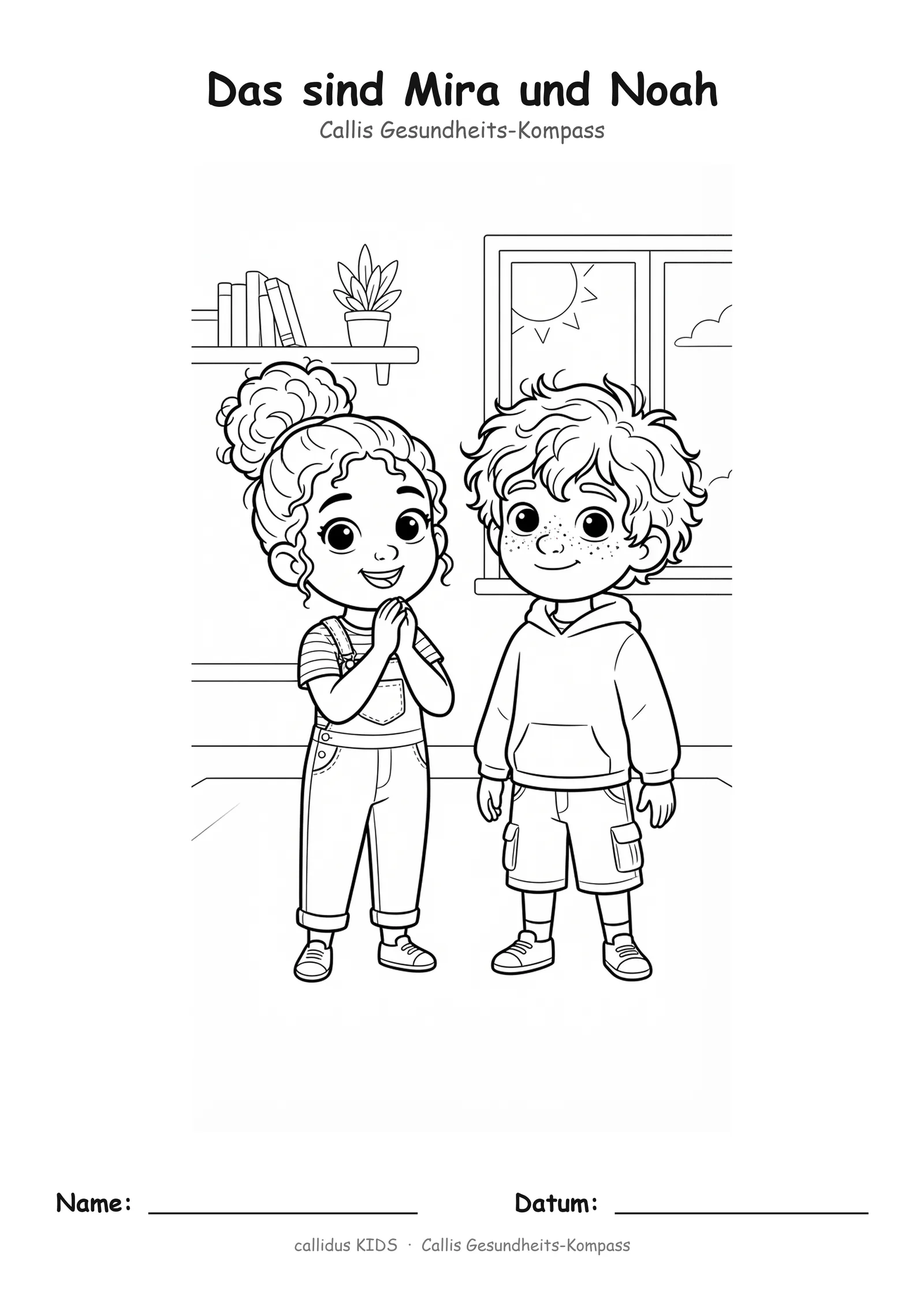 Ausmalbild Das sind Mira und Noah mit den zwei Hauptcharakteren