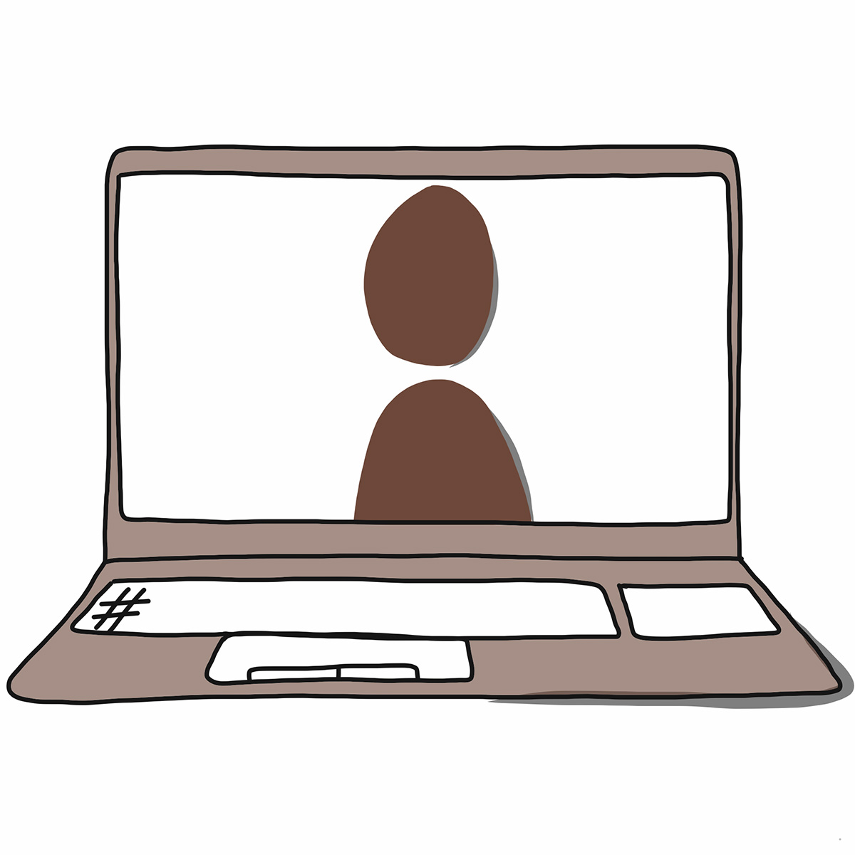 Illustration eines Laptops mit Profil-Silhouette, symbolisiert Online-Coaching oder virtuelles Treffen