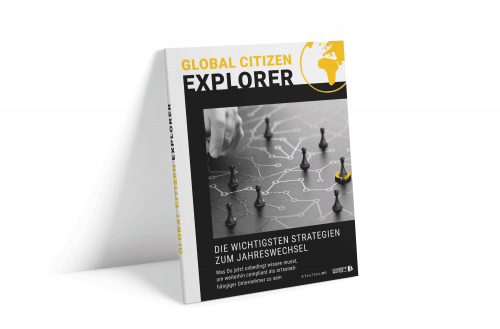 Global Citizen Explorer E-Book Cover Die wichtigsten Strategien zum Jahreswechsel mit Weltkarte und Spielfiguren