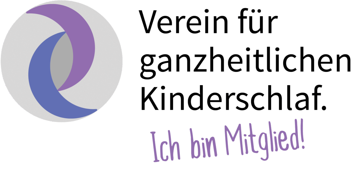 Logo Verein für ganzheitlichen Kinderschlaf in Blau und Rosa mit Mitgliedschaftstext