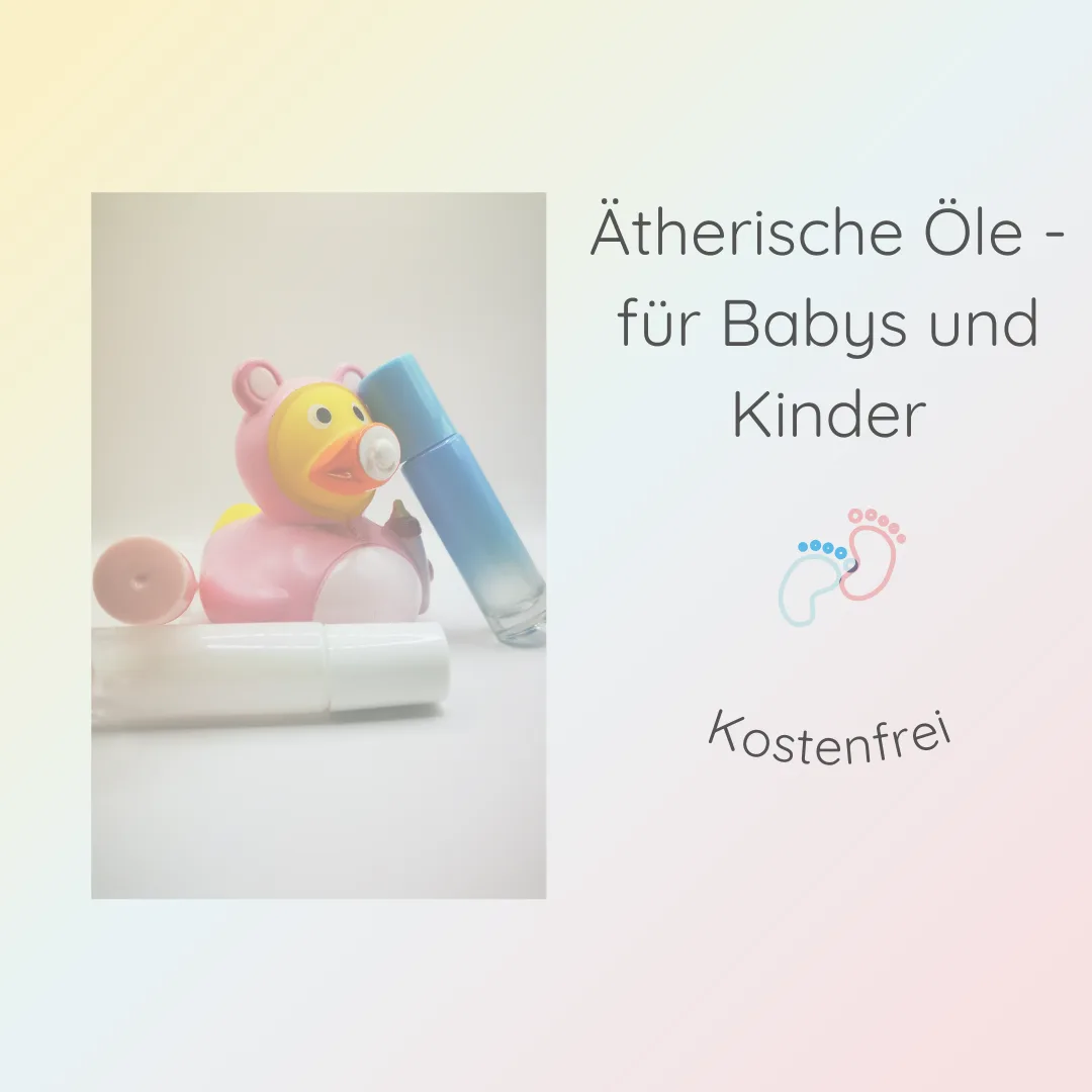 Social-Media-Grafik zu ätherischen Ölen für Babys und Kinder mit Diffuser und Spielzeugente