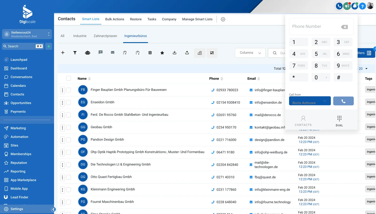 Digiscale Smart Lists Funktion mit Kontaktlisten, Massenaktionen und intelligenten Filtermöglichkeiten