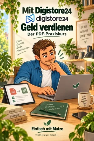 Digistore24 Praxiskurs Cover mit Matze am Schreibtisch mit Laptop und Tablet