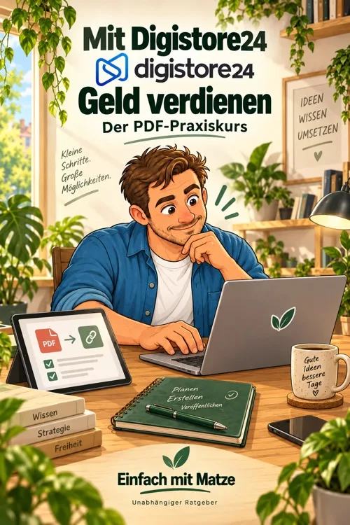 Digistore24 Praxiskurs Cover mit Matze am Schreibtisch mit Laptop und Tablet