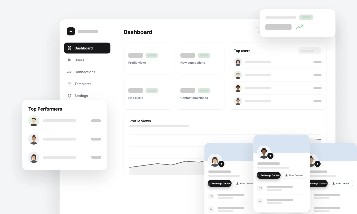 Admin-Dashboard mit Seitenmenü, Übersichts-Karten und Benutzer-Liste