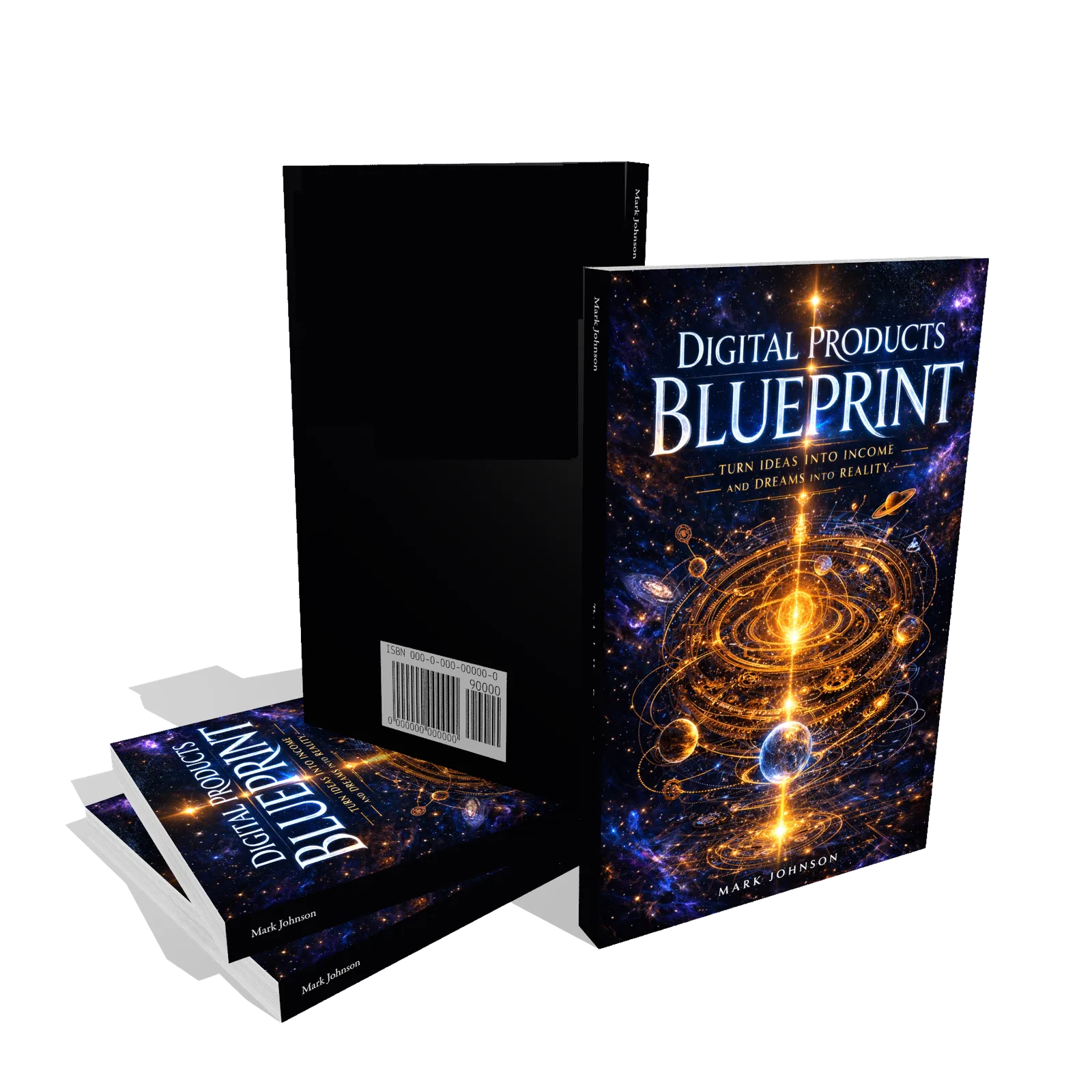 Digital Products Blueprint Buch von Mark Johnson mit cosmic-gold Cover-Design, Hardcover und Softcover Ausgabe