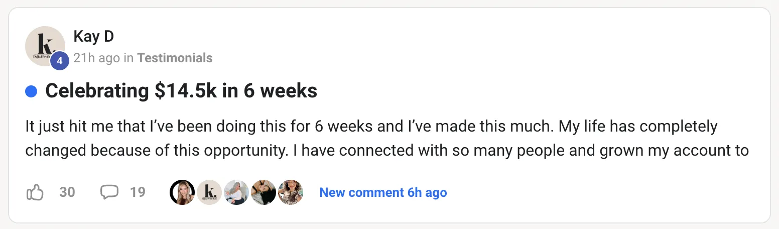 Testimonial von Kay D: 14.500 Dollar verdient in sechs Wochen