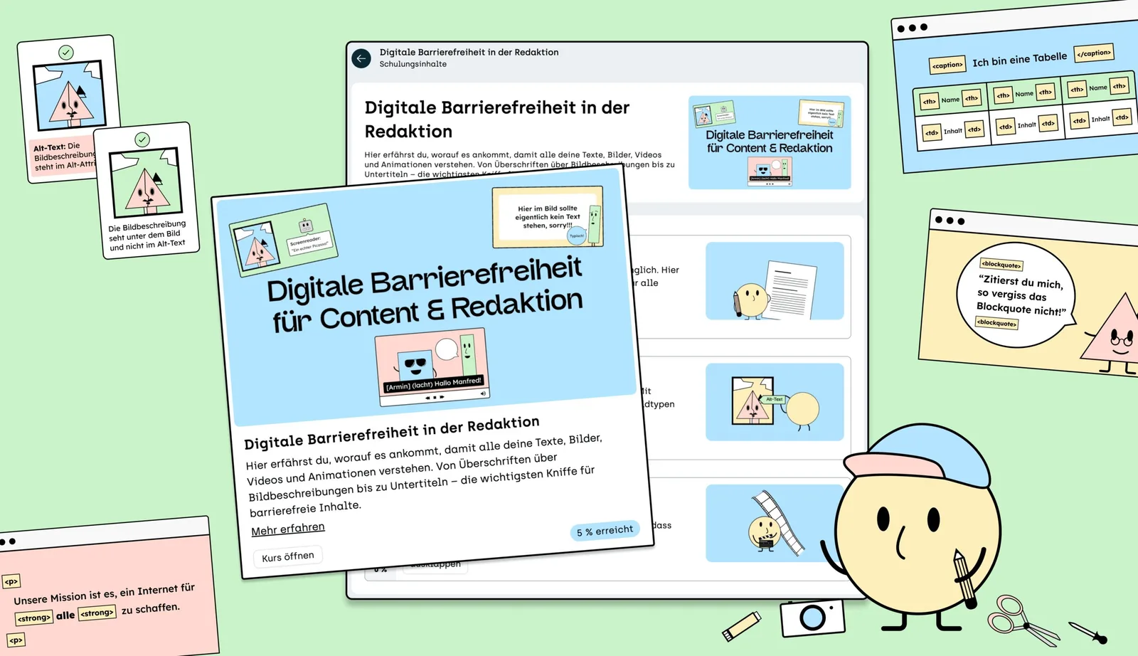 Kursübersicht zur Digitalen Barrierefreiheit in der Redaktion mit Alt-Text und Bildgestaltung