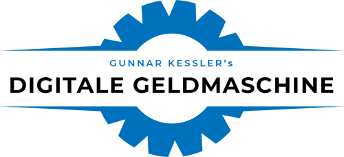 Logo der Digitalen Geldmaschine von Gunnar Kessler mit blauem Zahnrad-Design