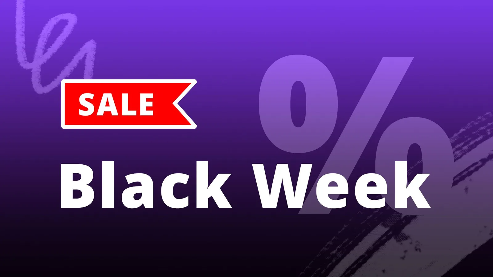 Black Week Sale Banner auf violettem Hintergrund mit Prozent-Symbol