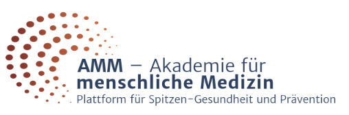 AMM Logo mit roten Punkt-Muster und Text Akademie für menschliche Medizin – Plattform für Spitzen-Gesundheit und Prävention